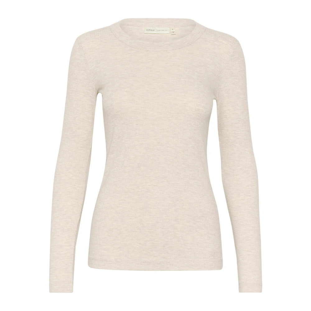 InWear Melange T-shirt Lange Mouw Top Ecru Beige Dames