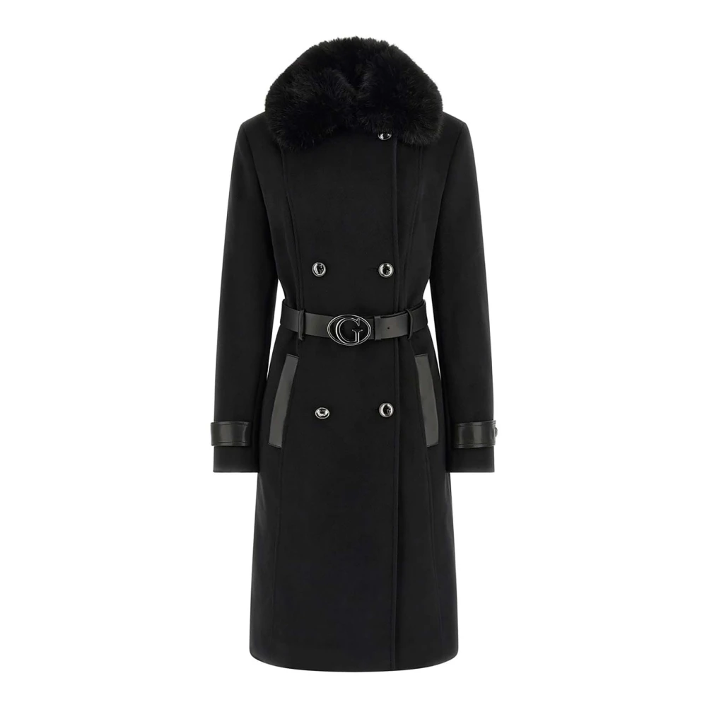 Guess Amelia Double Breast Belt Coat Black, Dam