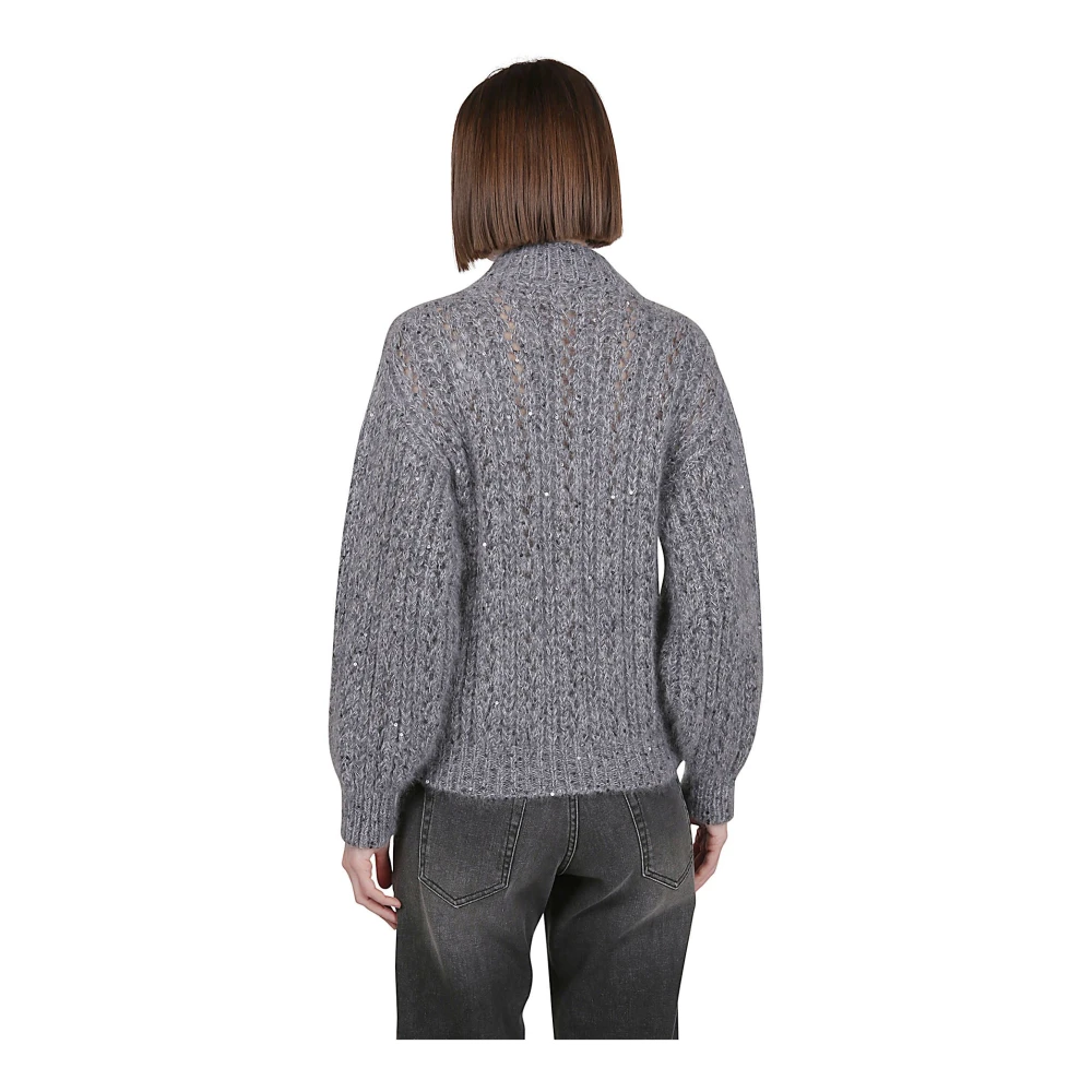 Eleventy Kid Mohair Zijde Katoen Full Zip Sweater Gray Dames