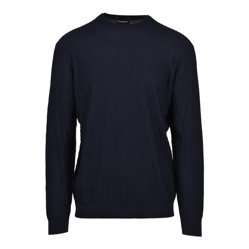 Emporio Armani Men's Blue Round-Neck Knitwear, 3XL, Maglioncino Girocollo