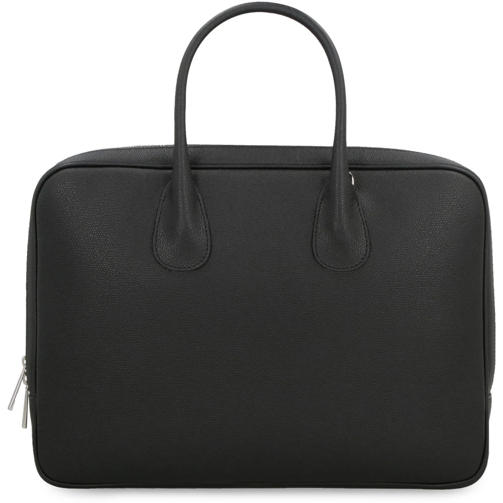 Valextra Leren Aktetas met Tweewegrits Black Heren