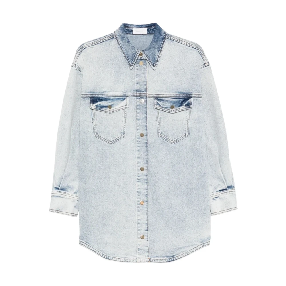 Fabiana Filippi Donna Blu Camicia In Denim Con Effetto Marmorizzato Ad Acqua