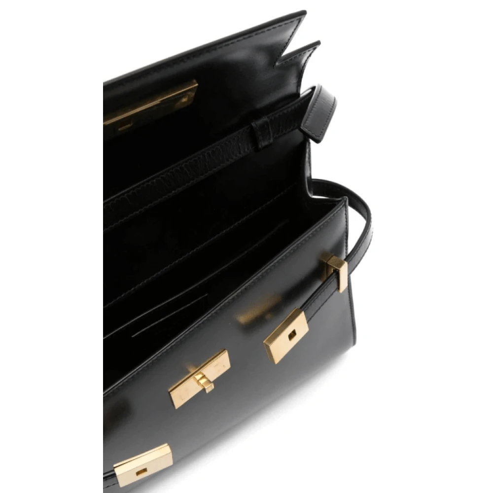 Saint Laurent Zwarte leren schoudertas met klep Black Dames