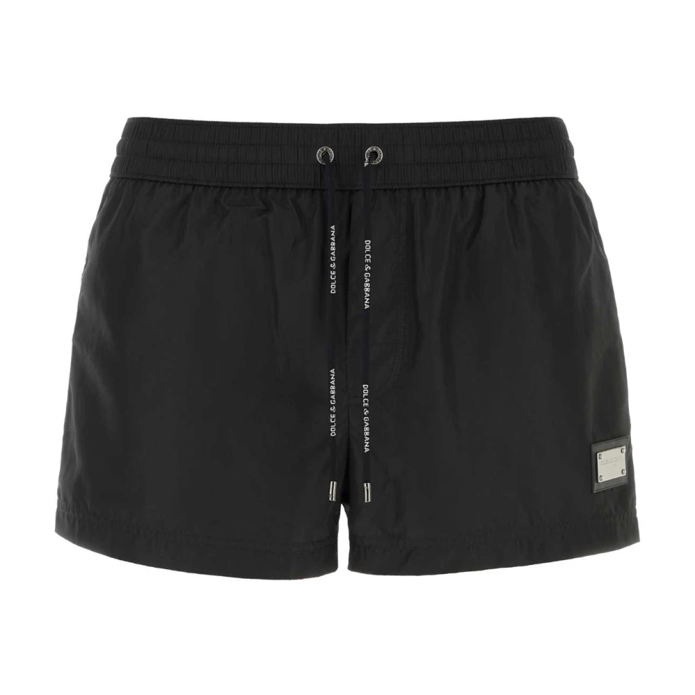 Dolce & Gabbana Short Swim Trunks With Branded Tag - Male - Beachwear - Black - S - Swimwear - Image 2