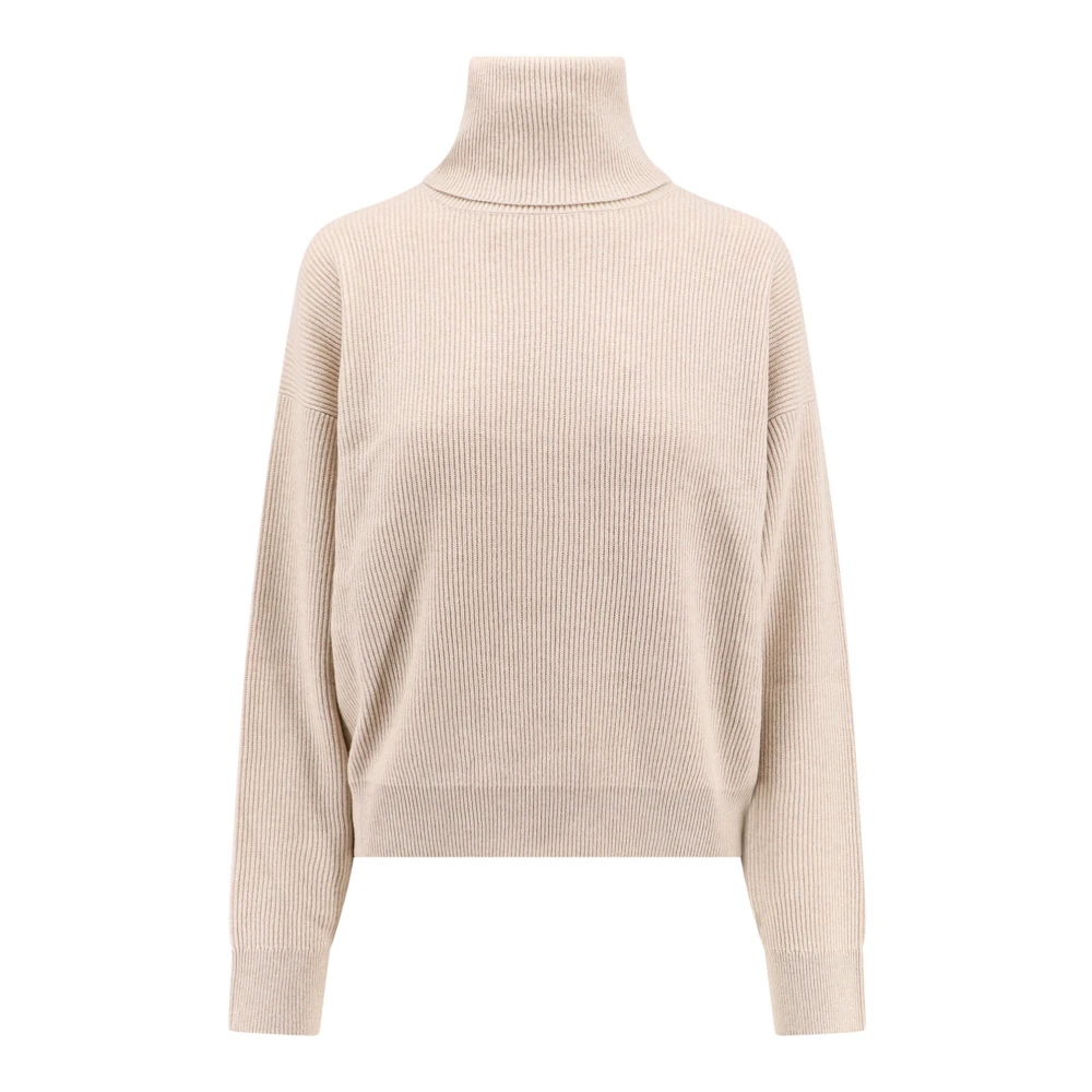 BRUNELLO CUCINELLI Luxe Cashmere Silk Turtleneck Sweater Beige Dames