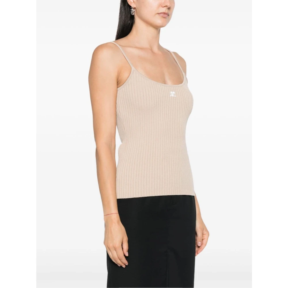 Courrèges Ribgebreide Spaghettitop Beige Dames