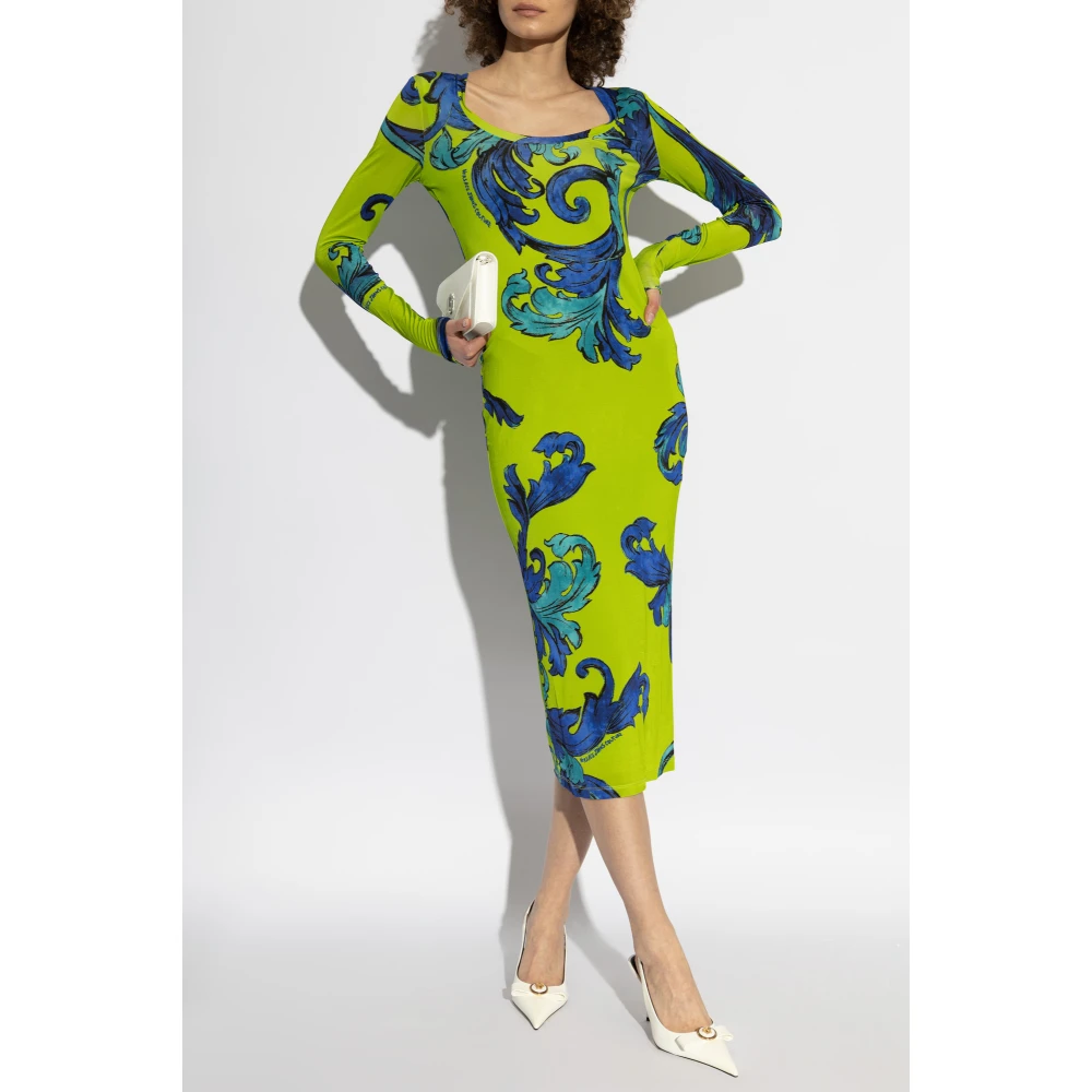 Versace Jeans Couture Jurk met Outline Barocco-print Green Dames