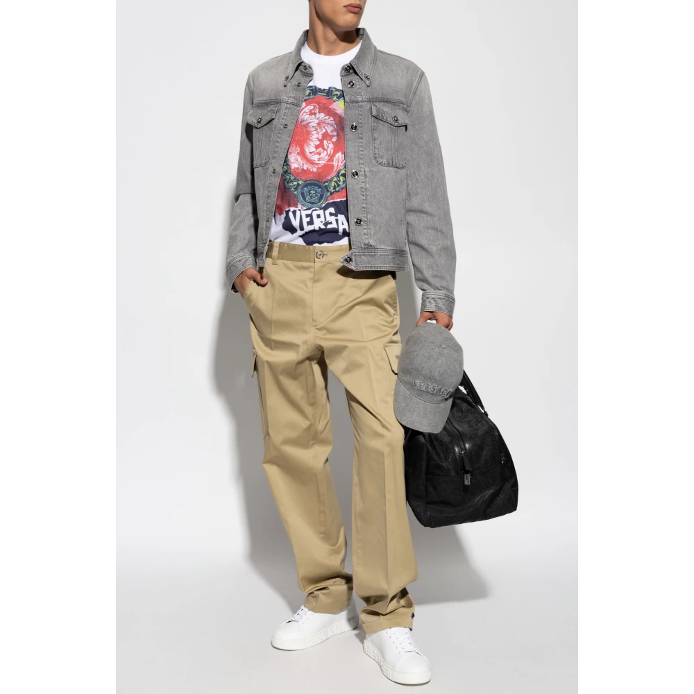 Versace Denim jas met logo Gray Heren
