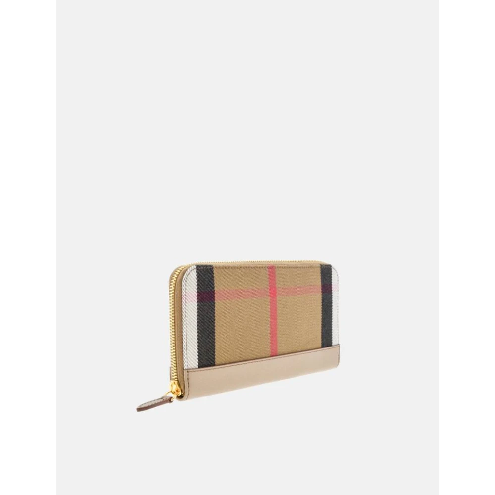 Burberry Geruite Beige Leren Portemonnee met Rits Beige Dames