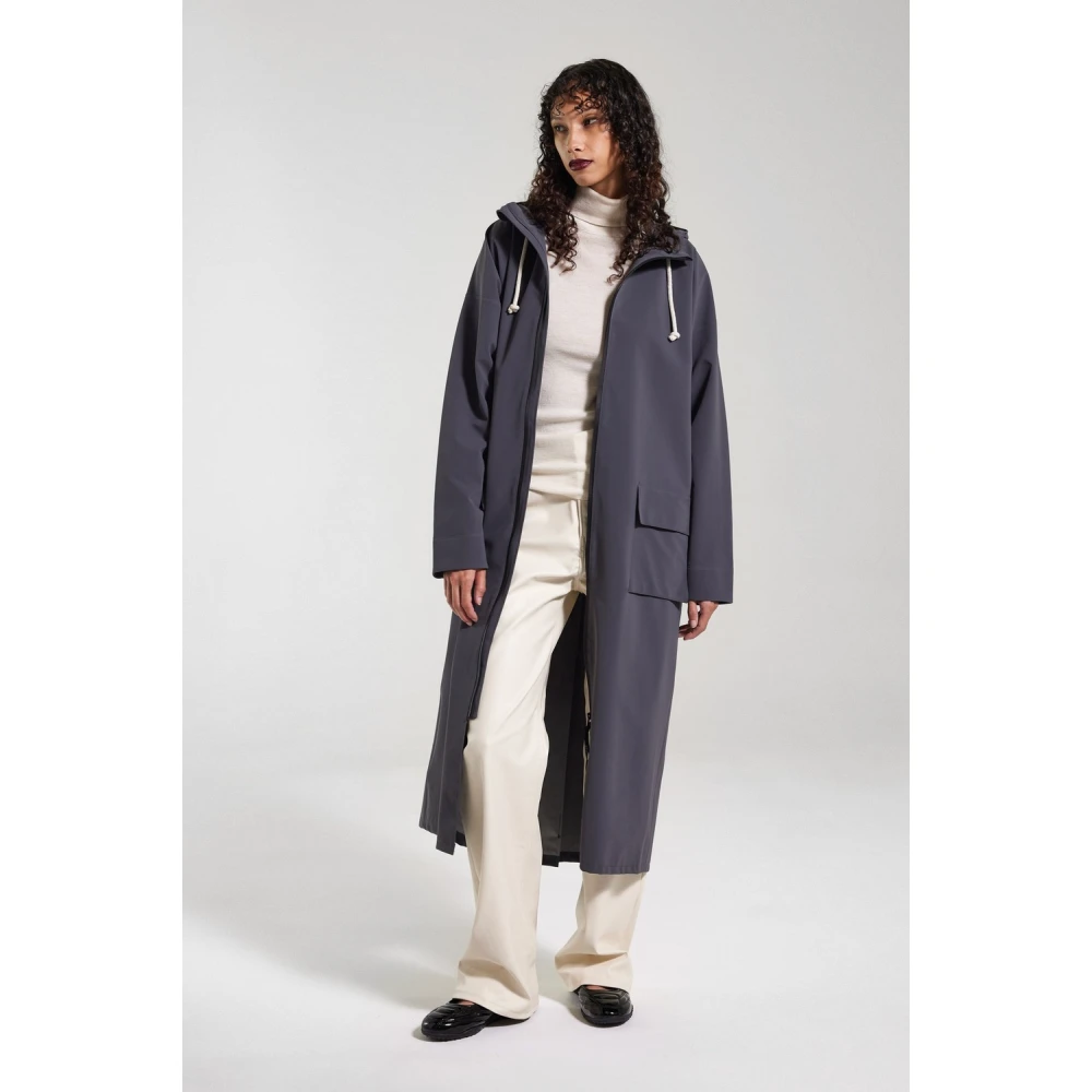 Stutterheim Mat Lang Regenjas met Aqua Guard Rits Blue Dames