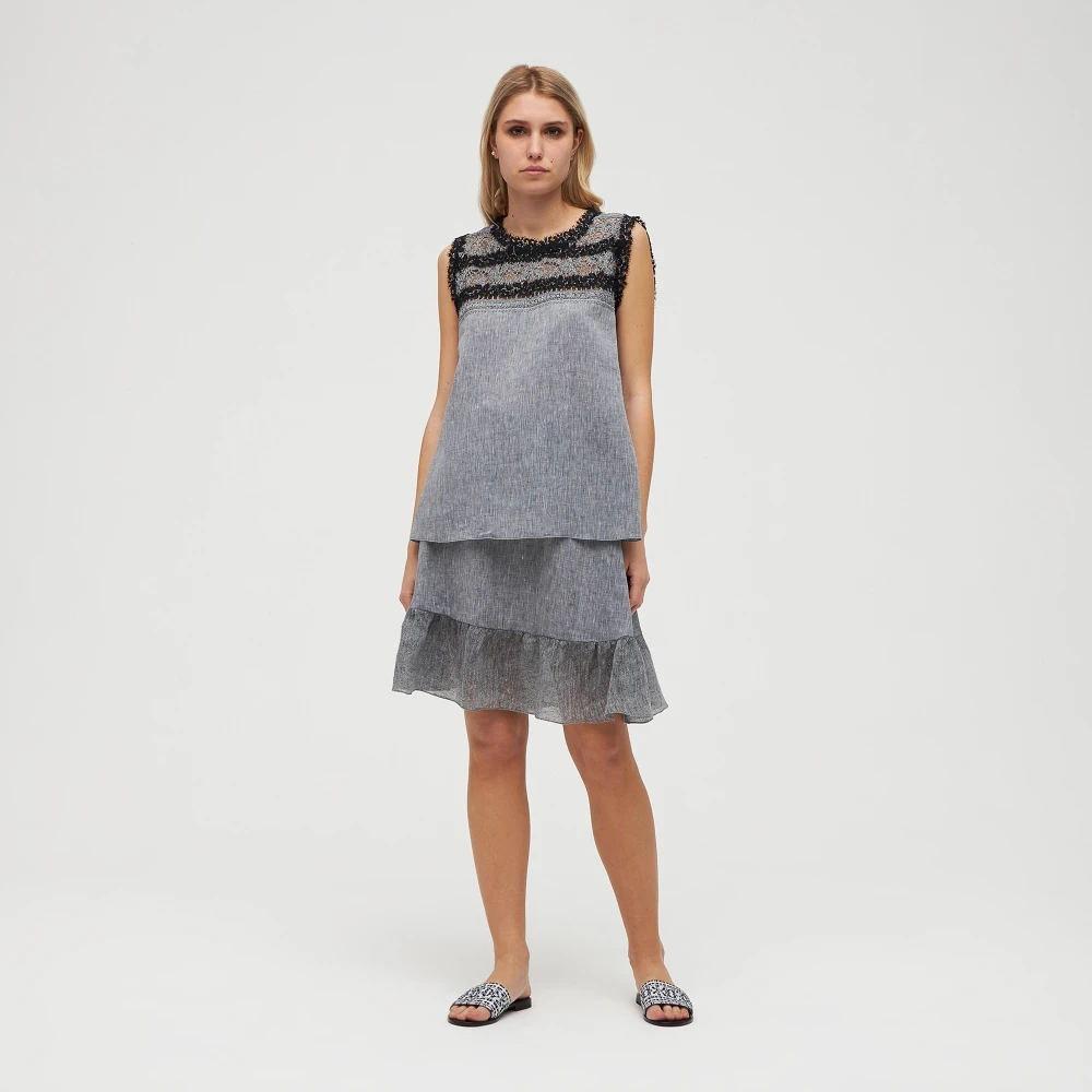 Ermanno Scervino Linnen top met kant Gray Dames