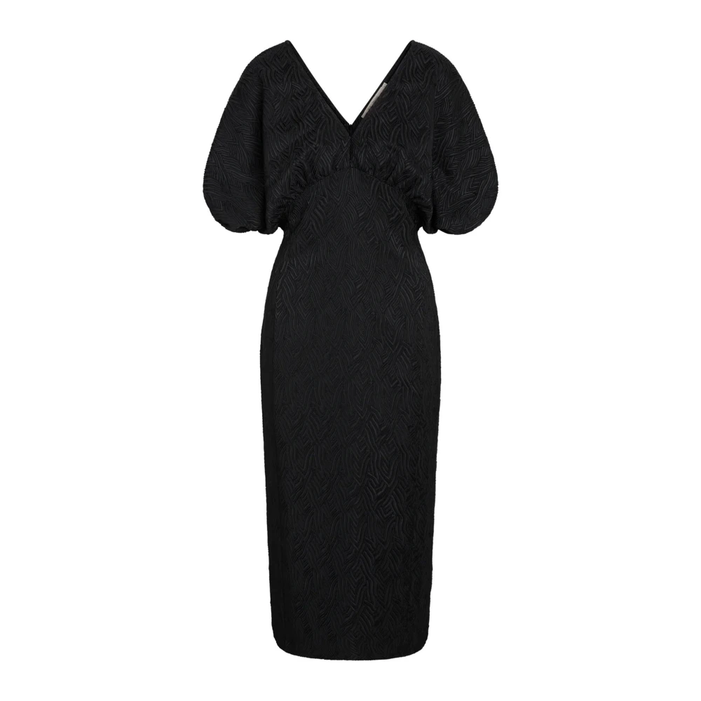 RUE de Femme Elegante Lange Zwarte Jurk met V-Hals Black Dames