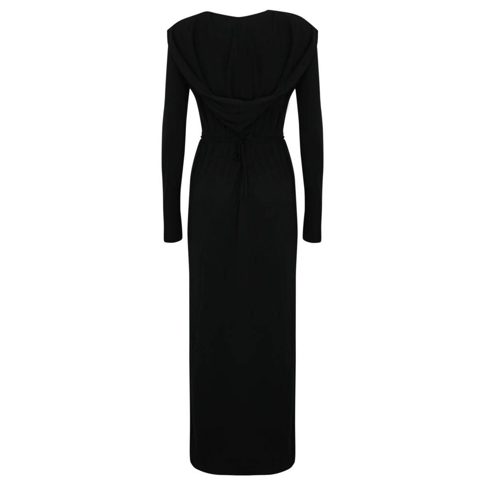 Twinset Zwarte lange jurk met capuchon en riem Black Dames
