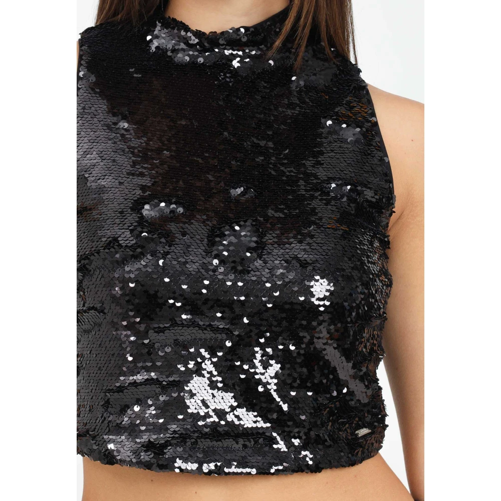 Armani Exchange Zwart Korte Top met Pailletten Black Dames