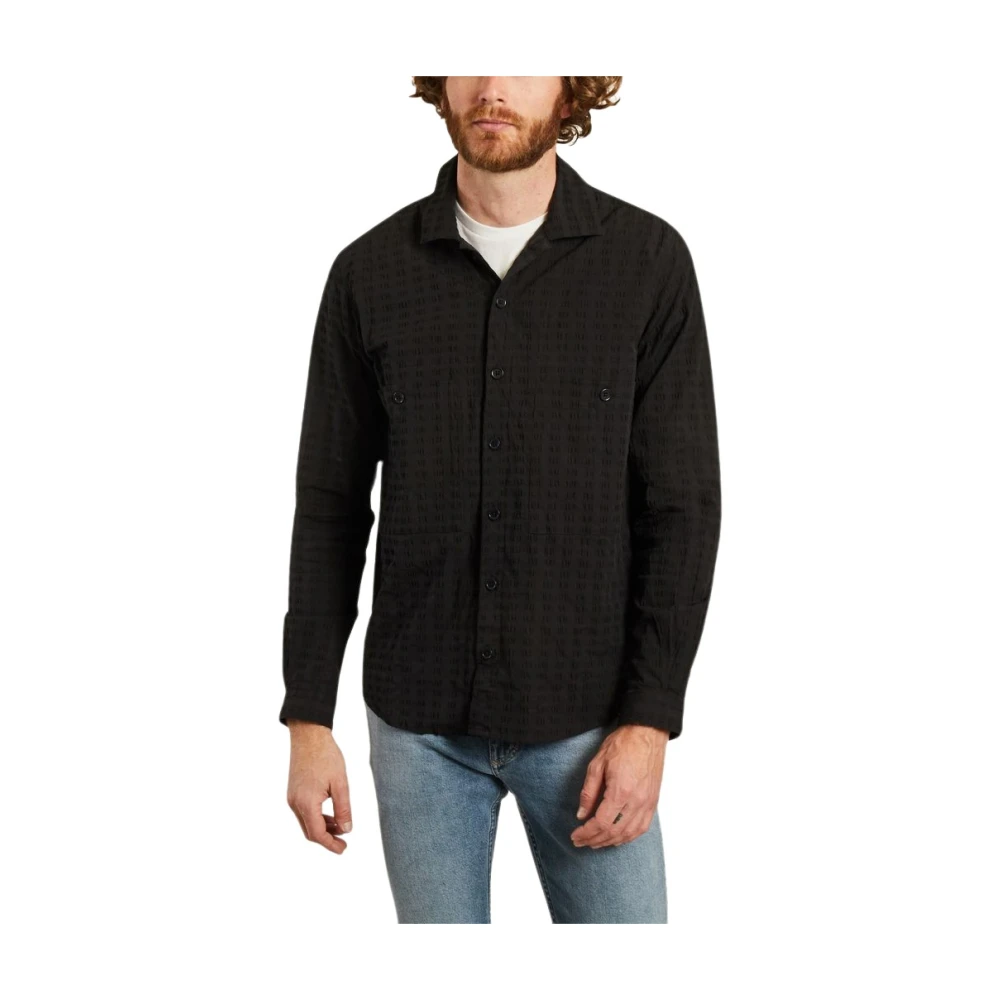 YMC You Must Create Zwarte geruite katoenen overhemd Black Heren