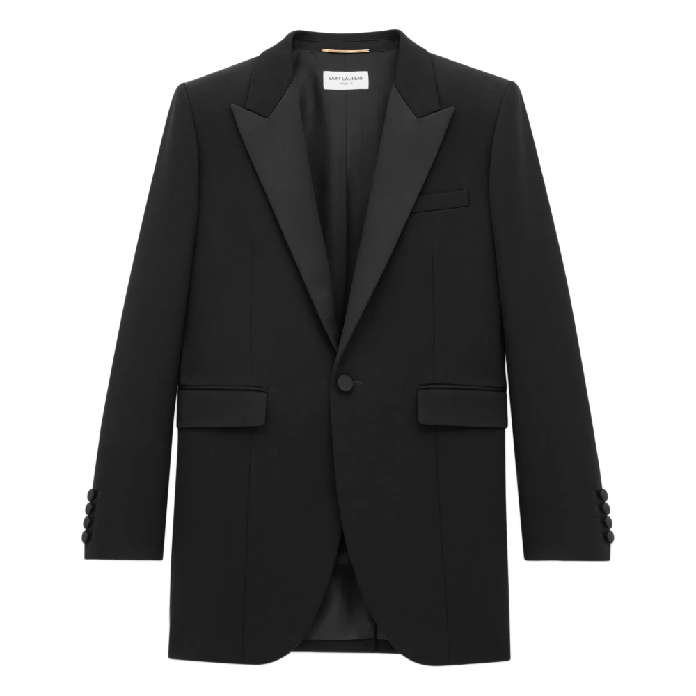 Saint Laurent Zwarte Wollen Jas Enkelrij Black Dames