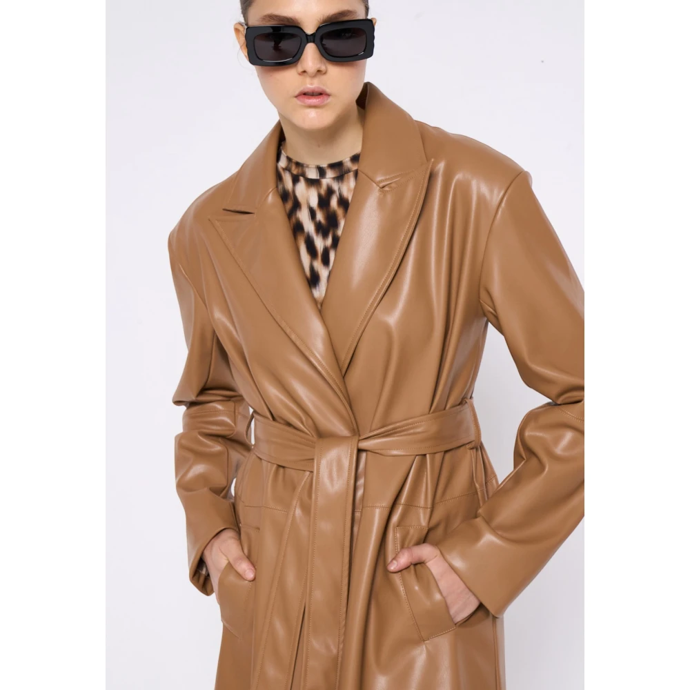 Silvian Heach Beige Tannin Lange Eco-lederen Jas Brown Dames