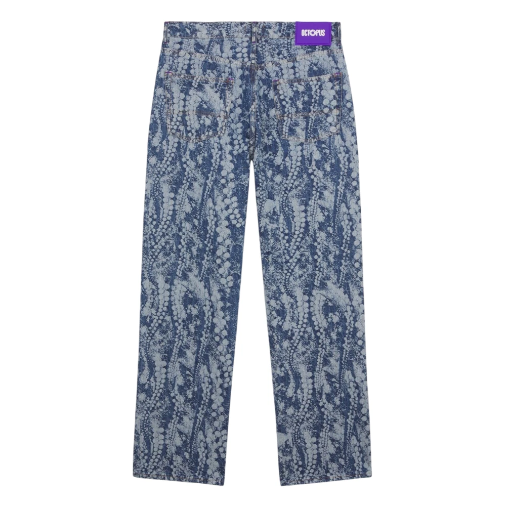 Octopus Losse Denim Jeans met Zeefdruk Blue Heren