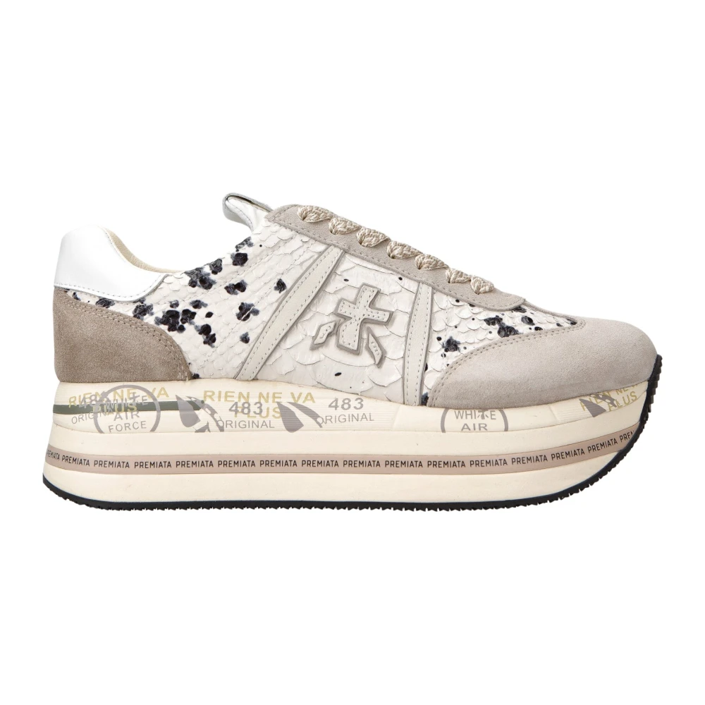 Premiata Animalier Beth Sneakers med Mockadetaljer Beige, Dam