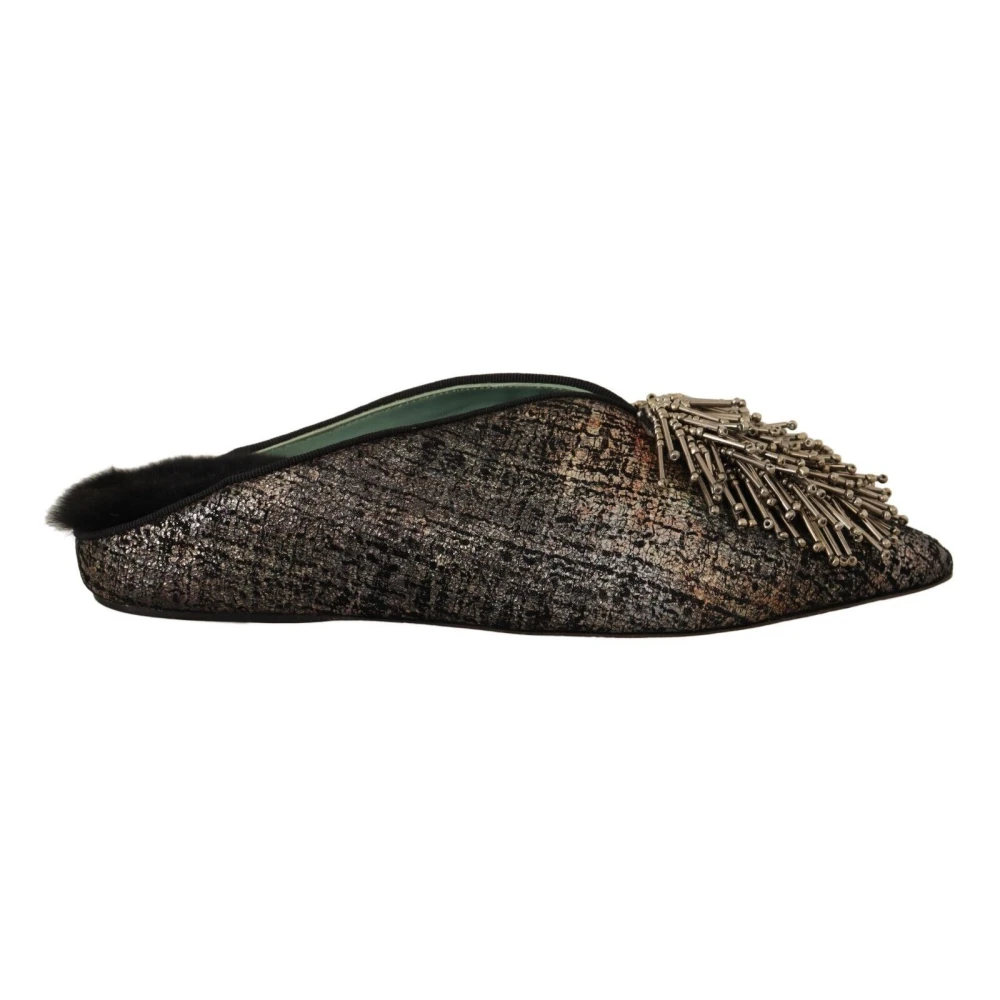 Paola D'Arcano Gold Jacquard Leather Embellished Slip On Shoes - EU37/US6.5 - Image 2