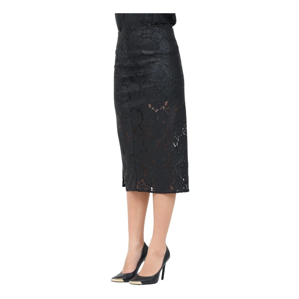 ViCOLO Zwarte bloemen kanten midi rok Black Dames