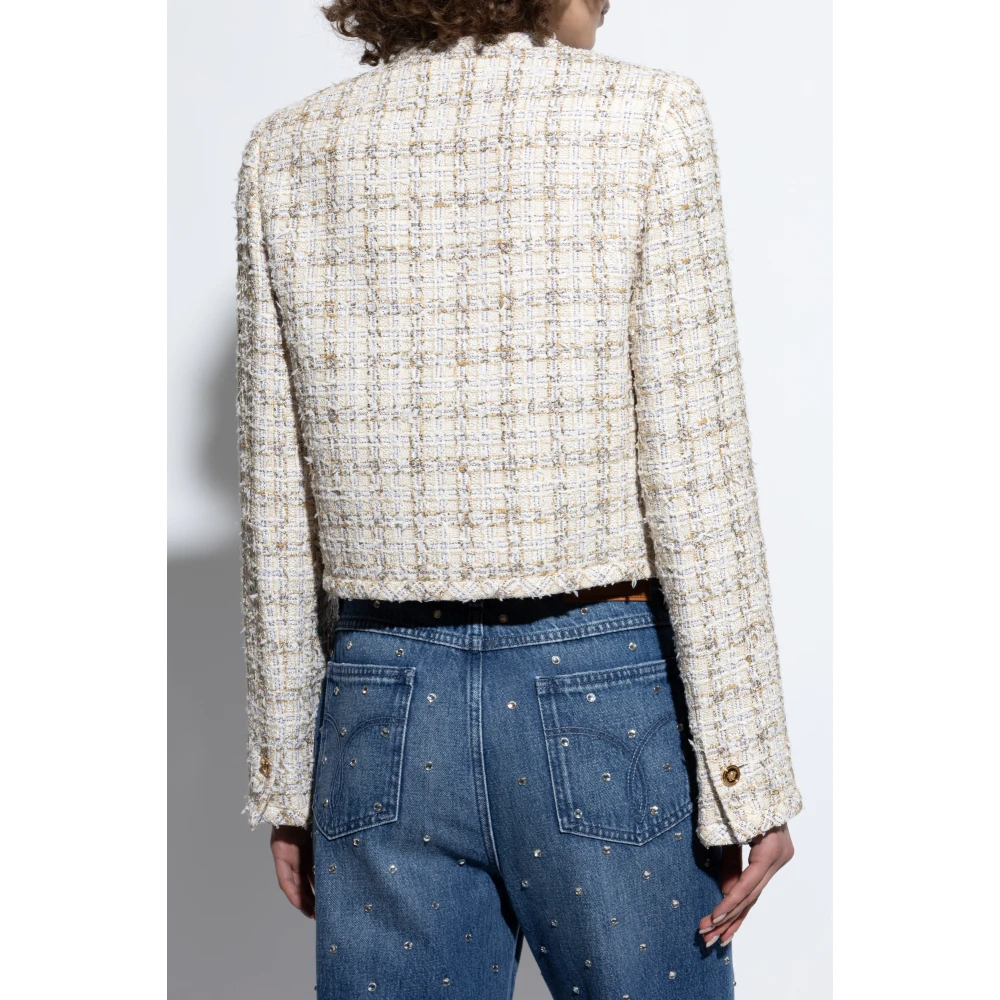 Versace Tweed blazer met lurex draad Beige Dames