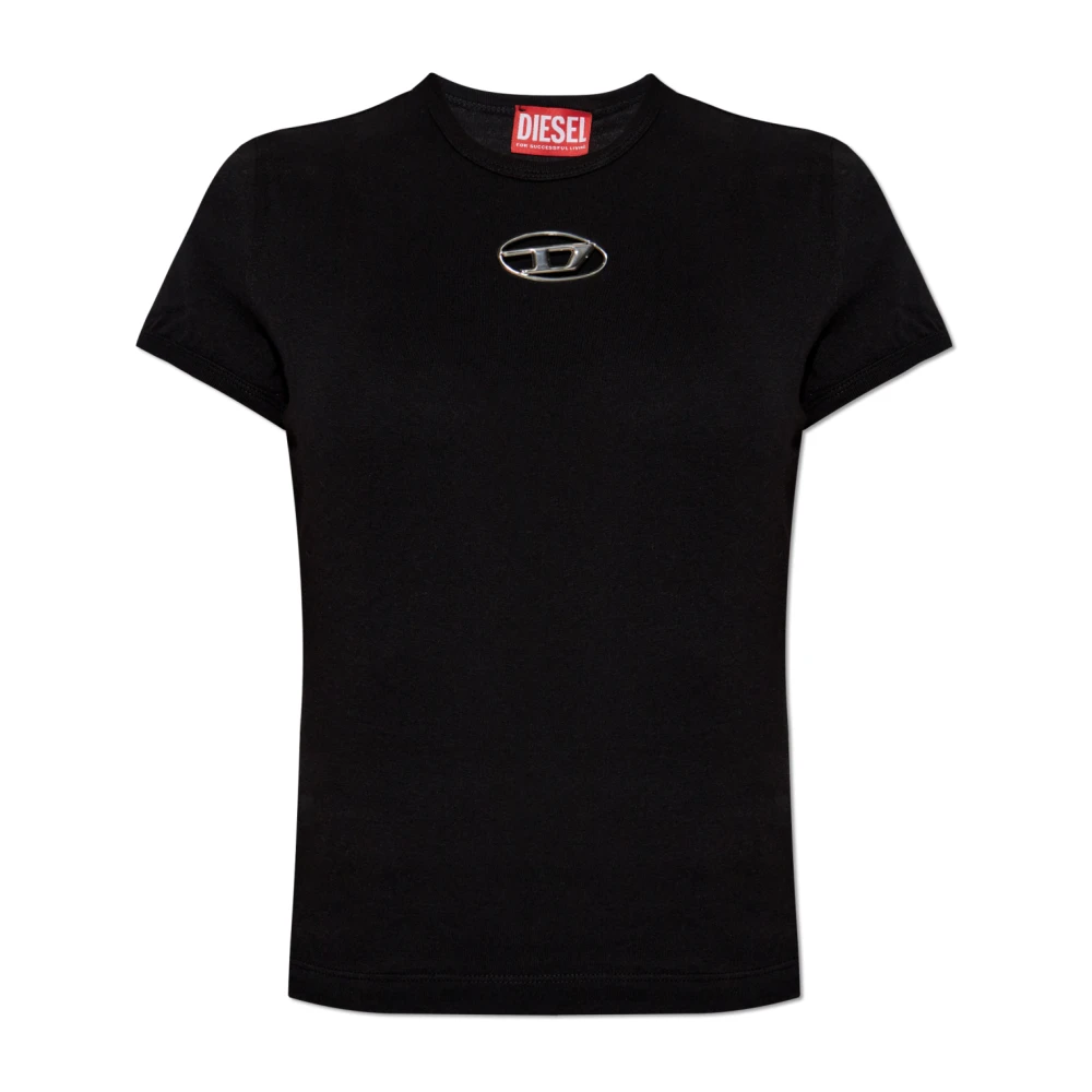 Diesel Zwart T-shirt met Oval D-logo Black Dames