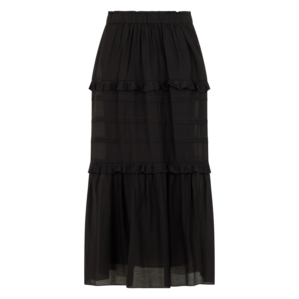 Marant Étoile Women's Black Midi Skirts, Xs, Ruffled Long Skirt