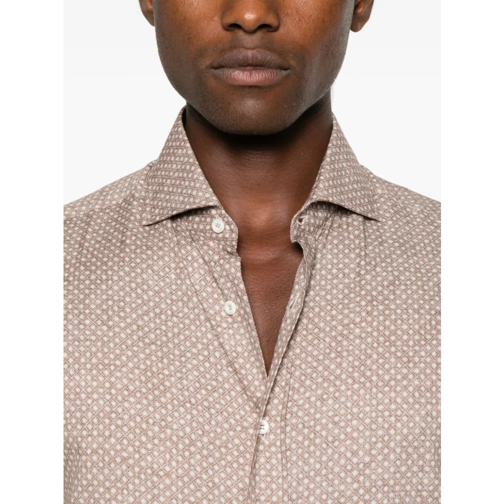 BRUNELLO CUCINELLI Geometrisch Print Overhemd Beige Heren