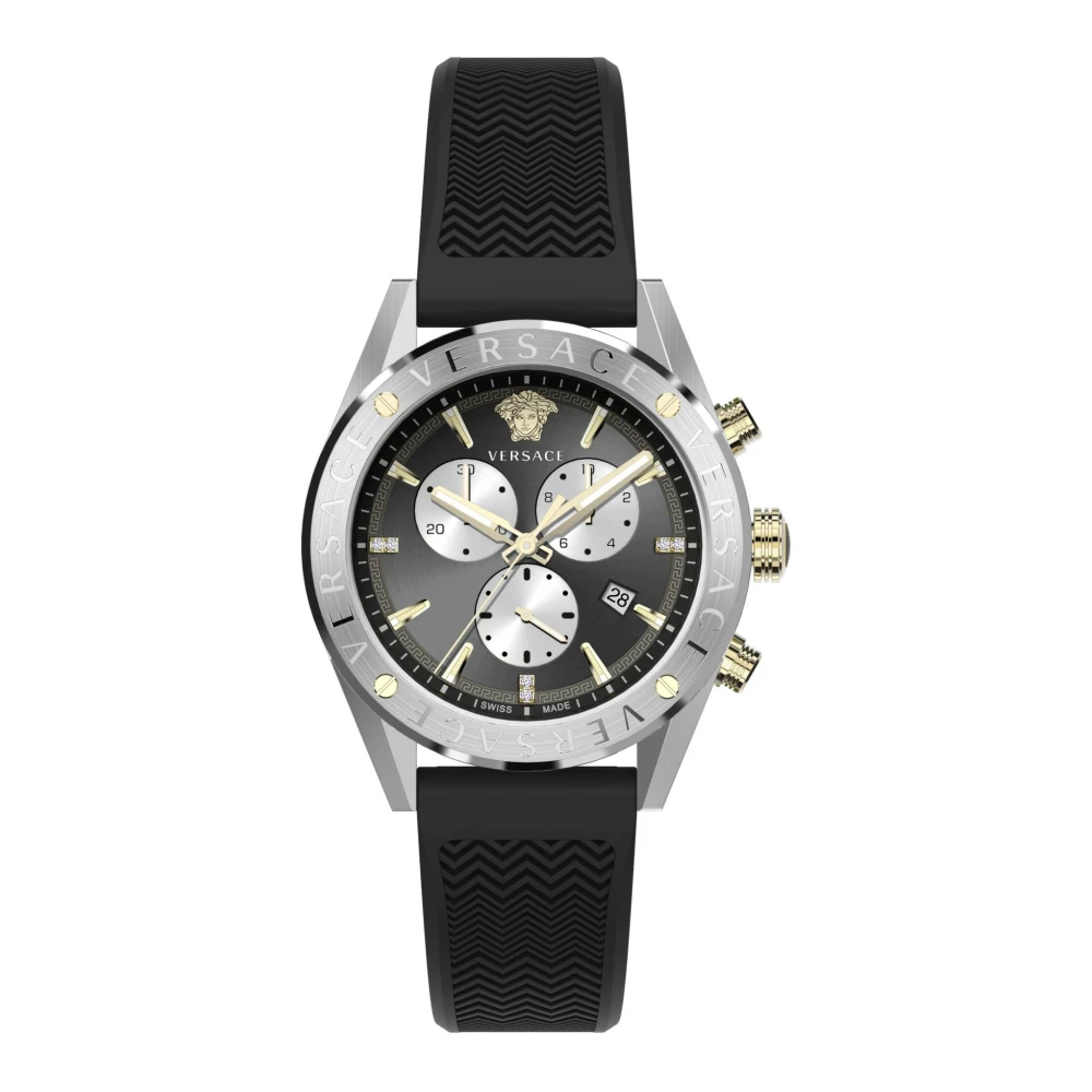 Versace Men's Multicolor Watches, One Size, V-Chrono Chronograph Watch Black Silicone