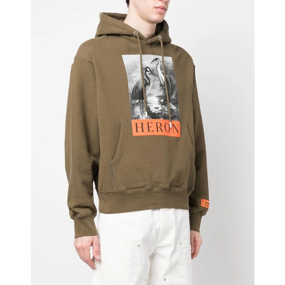 Heron Preston BW Logo Hoodie Dark Olive Black Green Heren