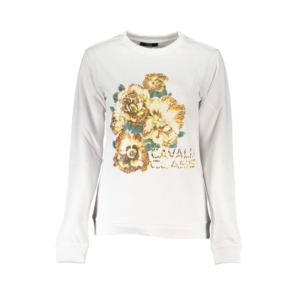 Cavalli Class Women's White Brushed Sweatshirt With Print Logo