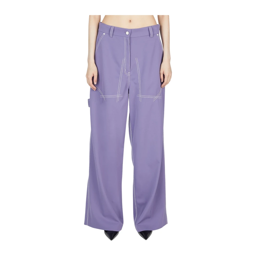 Stella Mccartney Donna Viola - Pantaloni A Gamba Larga Con Cuciture A Contrasto - Trousers - M