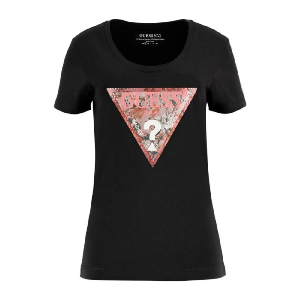 Guess Satin Triangle Tee voor vrouwen Black Dames