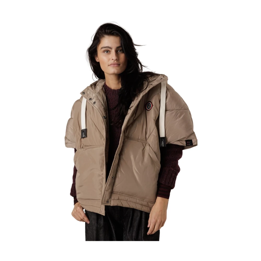 Ottod'Ame Stenen Cape Pufferjas met capuchon Brown Dames