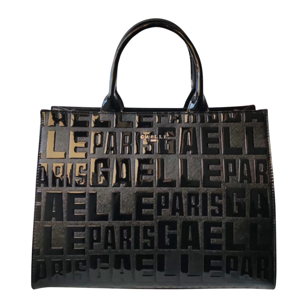Gaelle Nero Borsa Maxi Shopper Lettering Vernice Logo All Over - Immagine 2