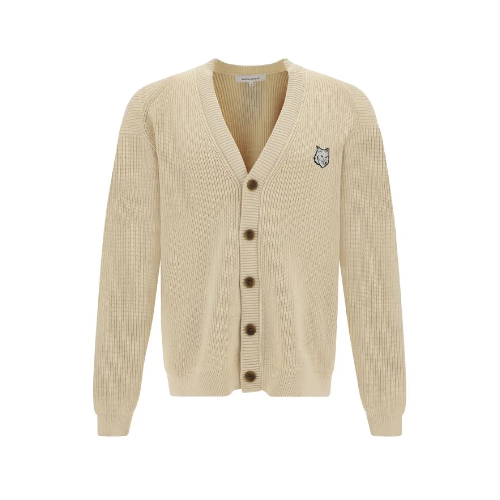 Maison Kitsuné Iconic Logo Patch Katoenen Vest Beige Heren
