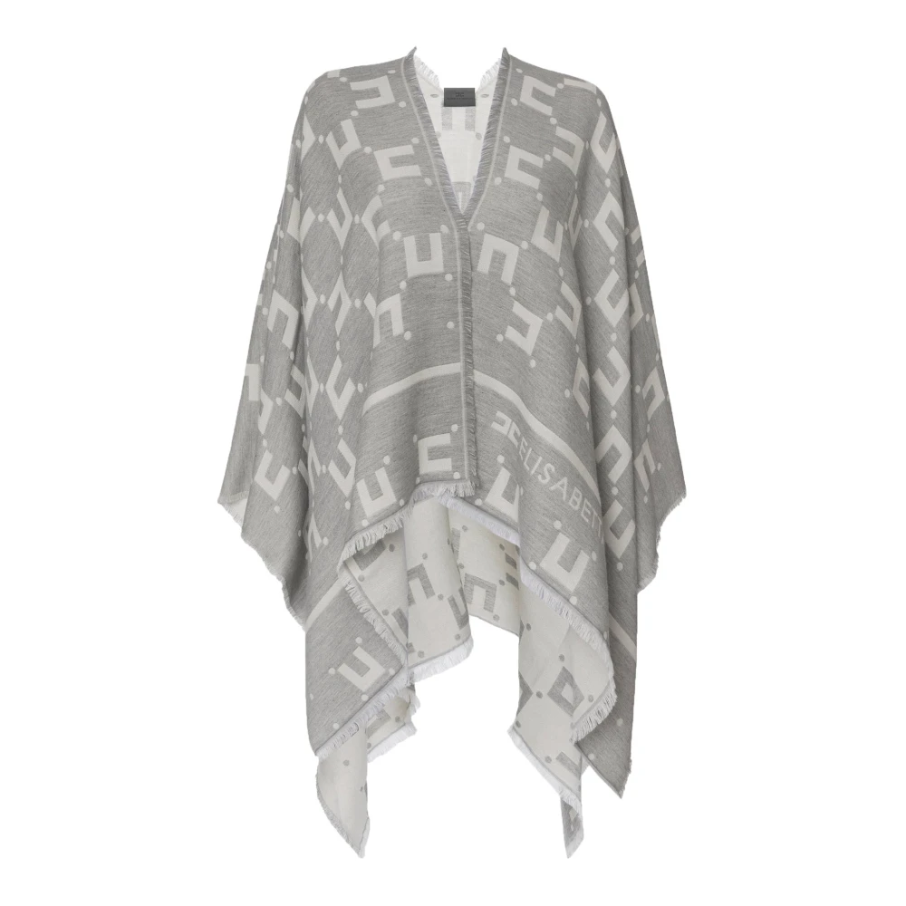 Elisabetta Franchi Grå Jacquard Cape med Double C Logo Design Gray, Dam