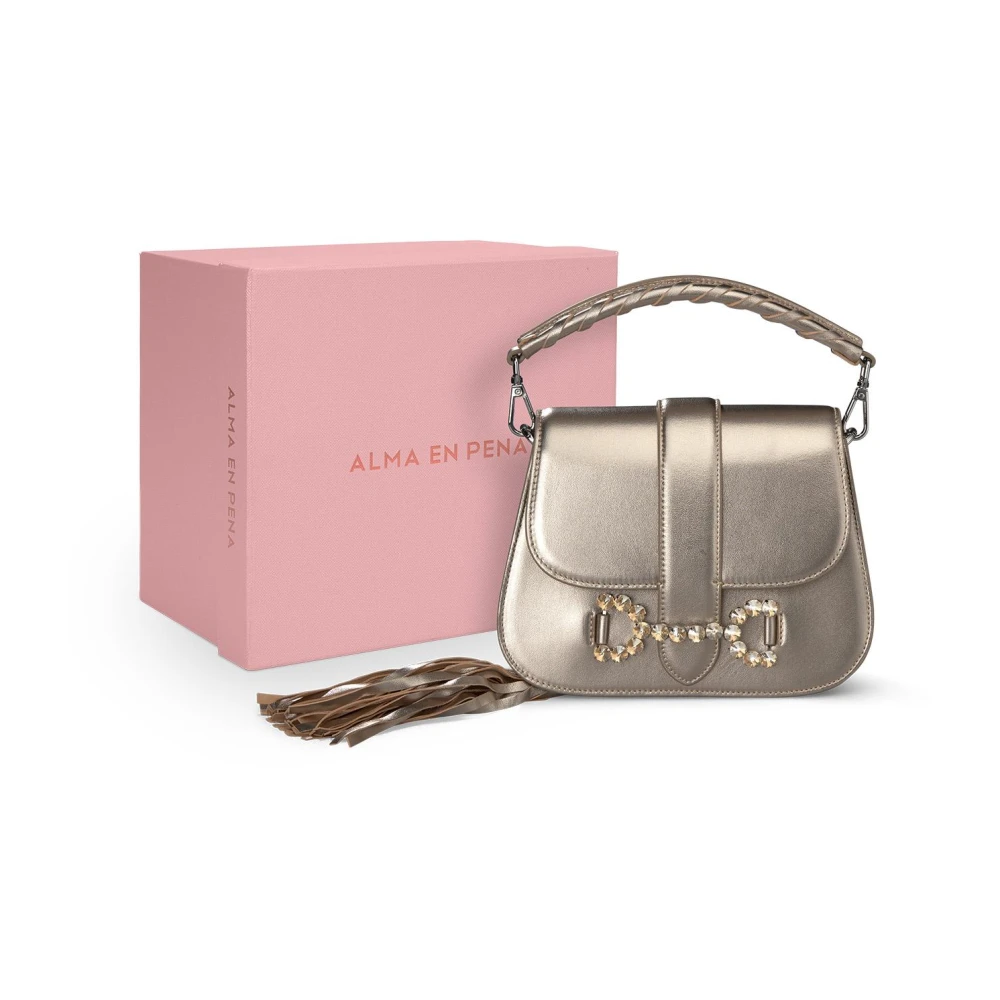 Alma en Pena Strass gesp clutch tas Brown Dames