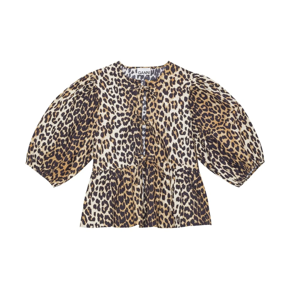Ganni Bruine Luipaard Sweatshirt met Striksluiting Brown Dames