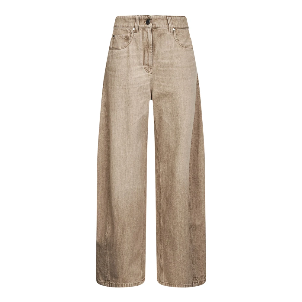 Brunello Cucinelli Women's Beige Authentic Denim Wide Trousers - Wide Jeans - M - Jeans