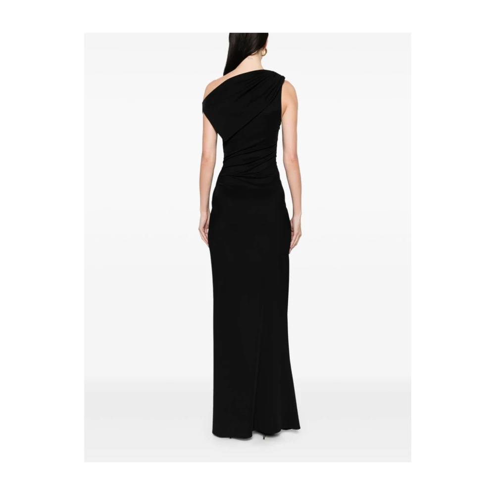 Elisabetta Franchi Zwarte Gedrapeerde Logo Detail Jurk Black Dames