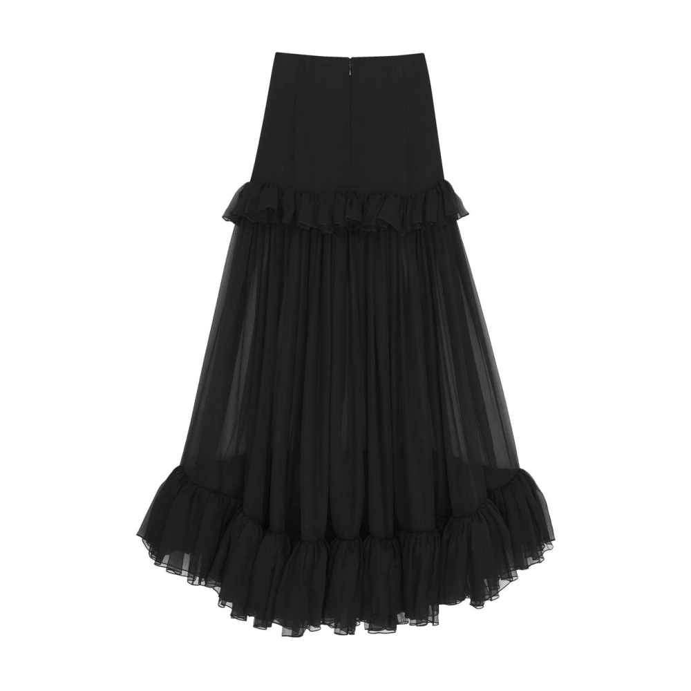 Saint Laurent Geplooide Zijden Midi Rok Black Dames
