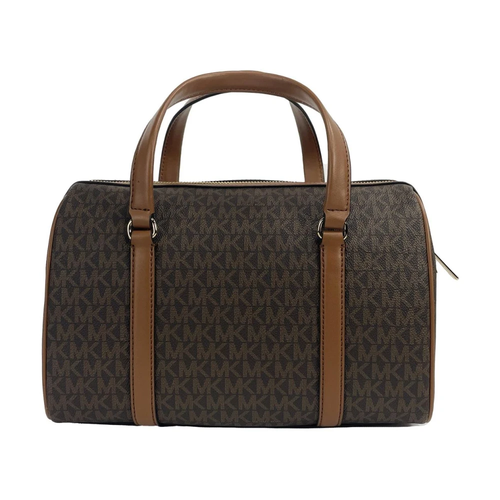 Michael Kors Stijlvolle Crossbody Tas van Signature PVC en Glad Leer Brown Dames