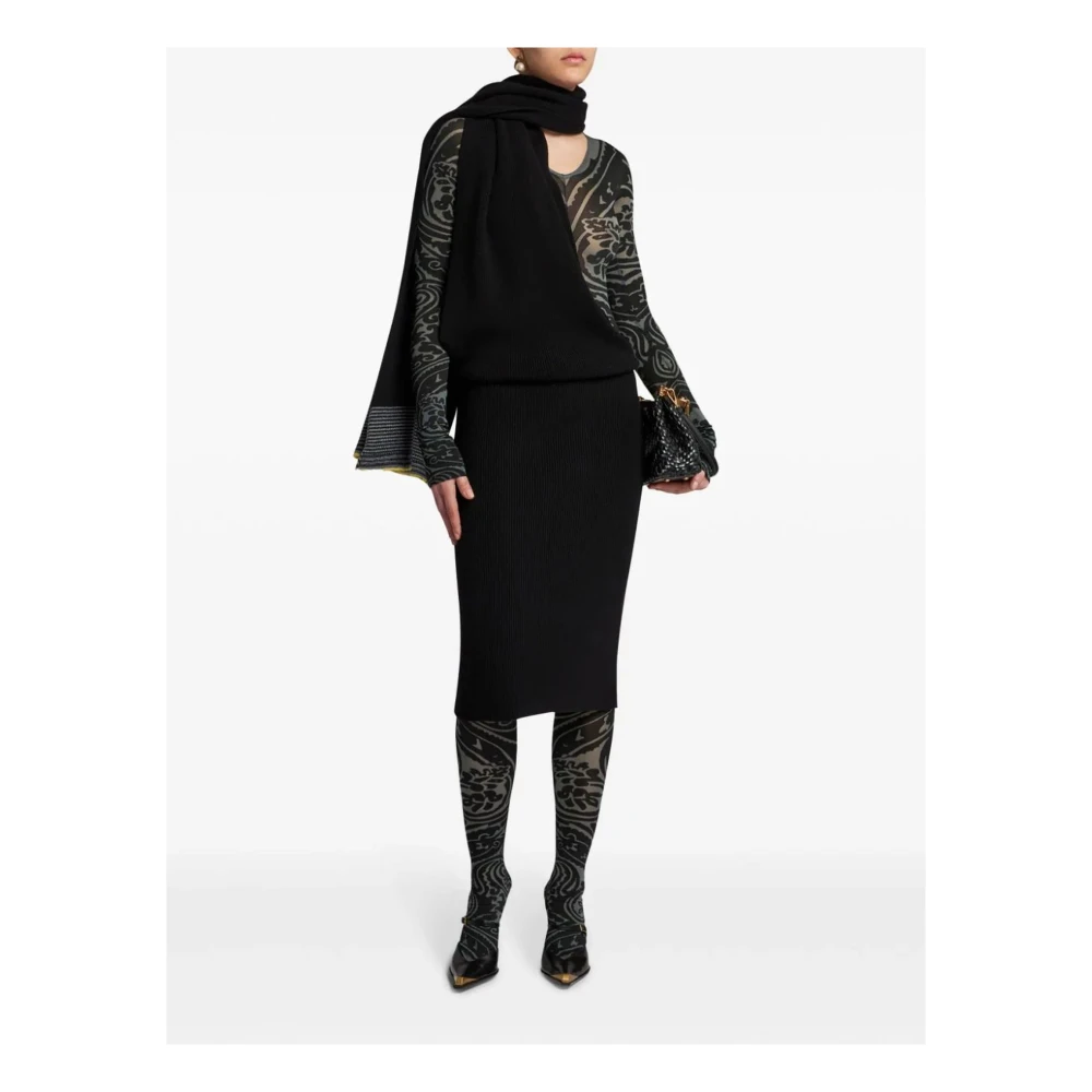 ETRO Zwart Ribgebreide Midi Jurk Black Dames