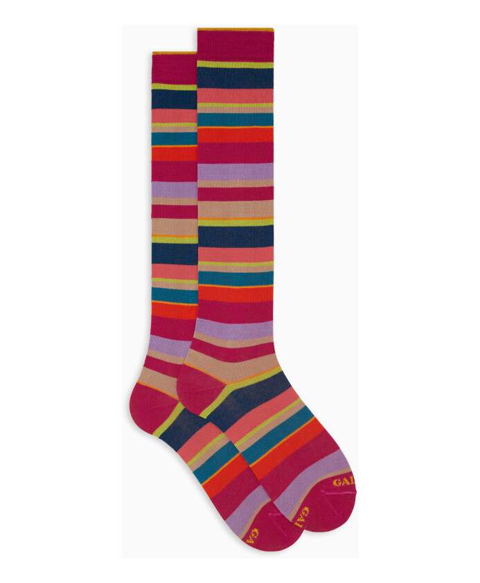 chaussettes-longues-en-coton-fuchsia-pour-femmes-a-rayures-multicolores
