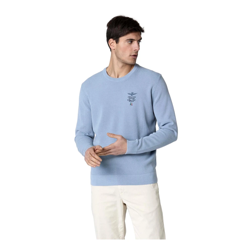 aeronautica militare Blauw IJs Ronde Hals Katoenen Trui Blue Heren