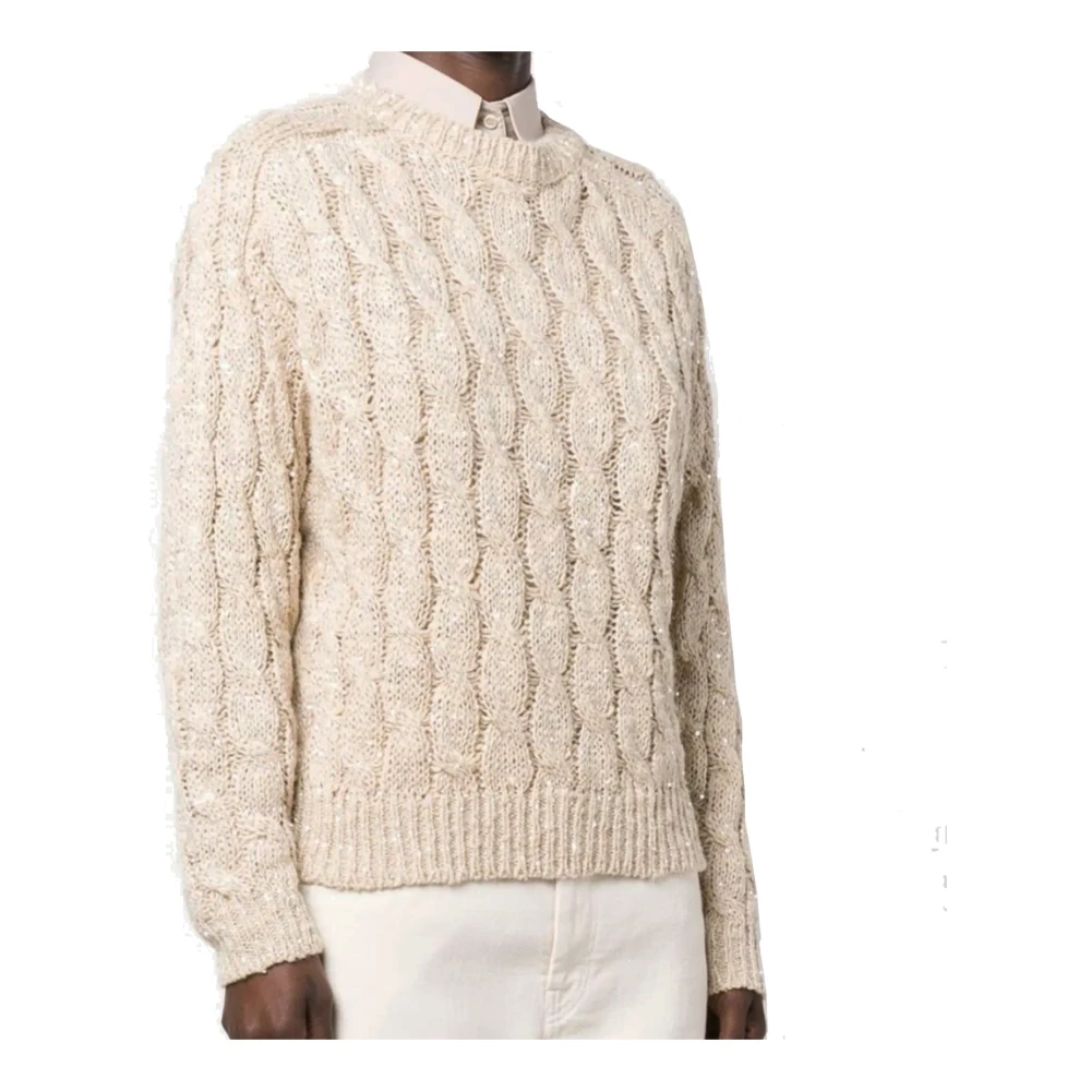 BRUNELLO CUCINELLI Pailletgevlochten Crewneck Sweater Vrouwen Beige Heren
