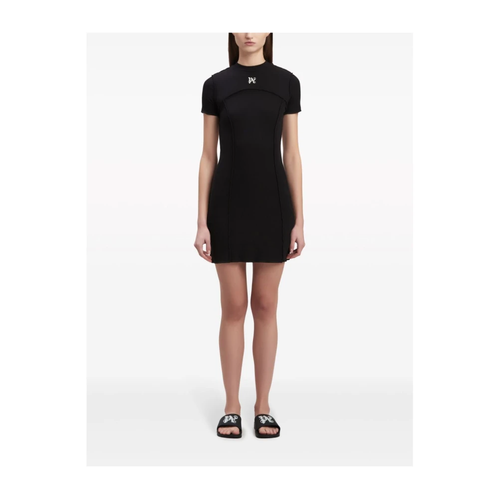 Palm Angels Zwarte Jurk met Geborduurd Logo Black Dames