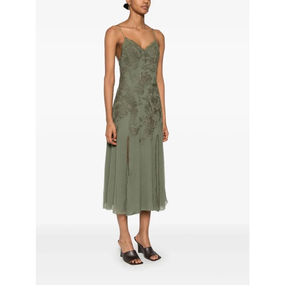 Ermanno Scervino Groene chiffon midi-jurk met borduurwerk Green Dames